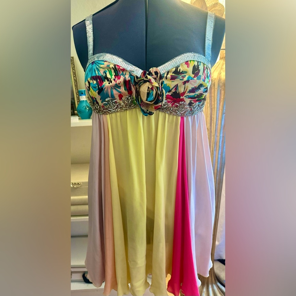 HEATHERETTE Rainbow Beads Mini Dress ONE OF A KIND 90’s FAIRYCORE FESTIVAL TWIRL